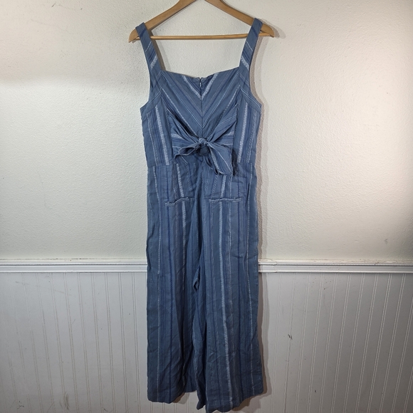 Women’s Anthropologie Blue Striped Linen Cotton Blend Boho Jumpsuit Size 12 - Picture 3 of 12